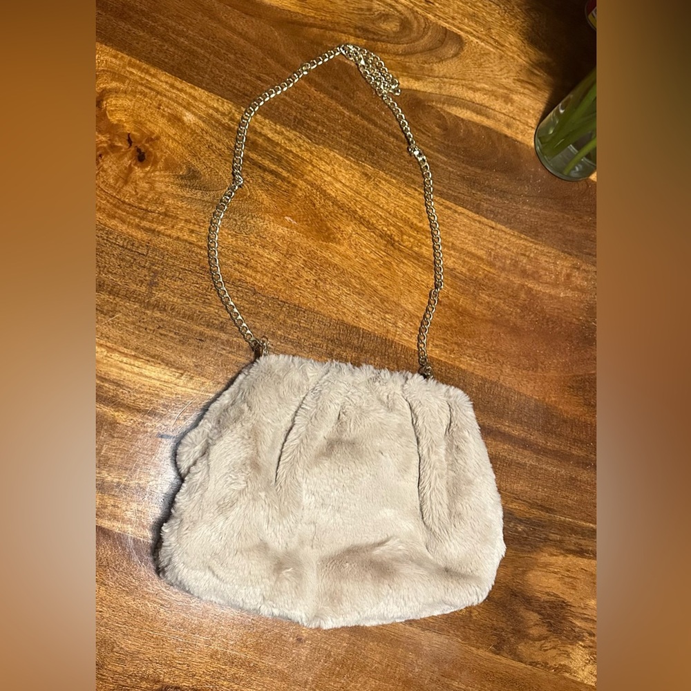 Anthropologie Franke Faux Fur bag with Gold Chain